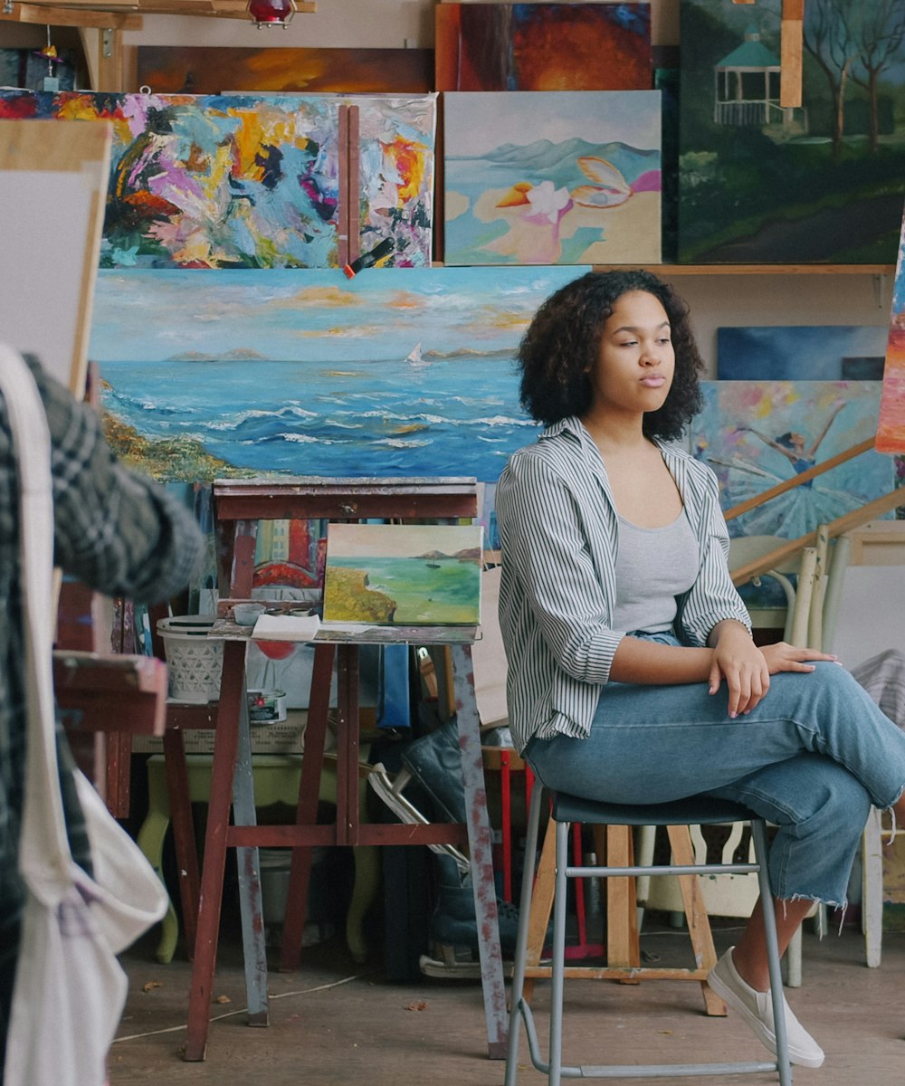 Artist studio process with layered painting materials