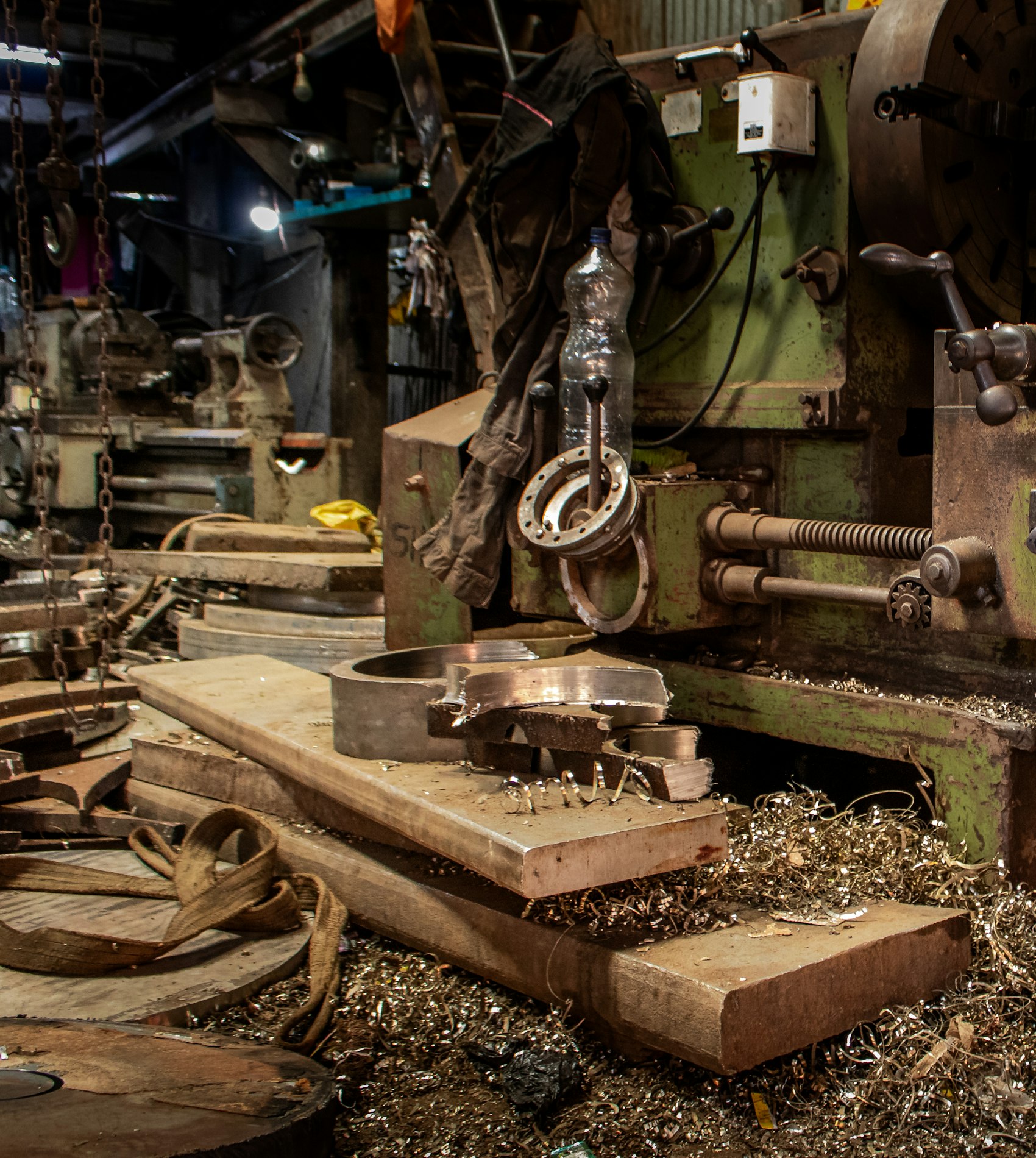 Production floor inside the cycling apparel factory, sewing stations in rows