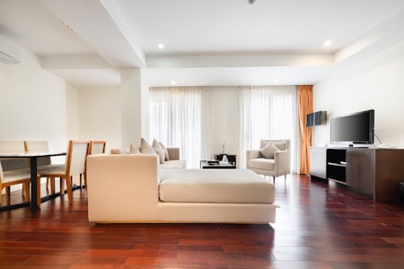 Clean living room with vacuumed carpet
