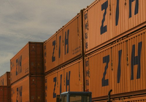 Freight and customs illustration: export cartons with shipping documents and a customs stamp