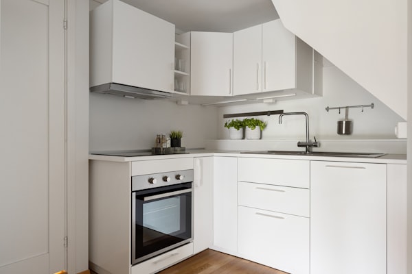 Spotless clean kitchen with modern white cabinets