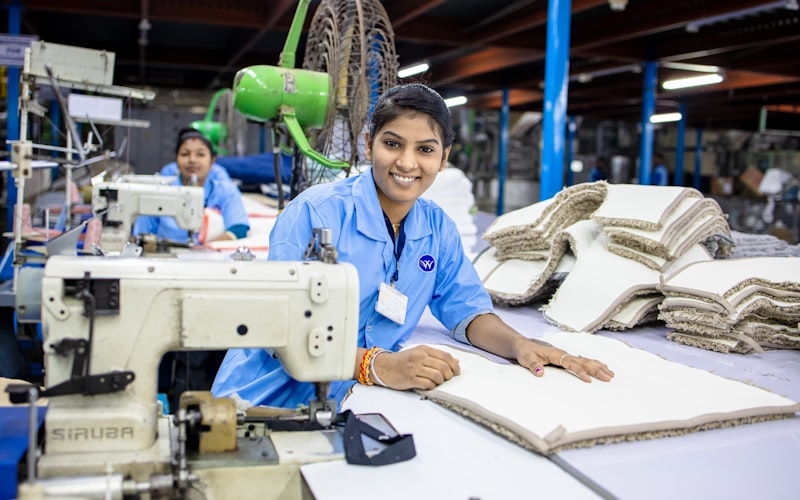 Cycling vest factory production line with sewing stations and quality control