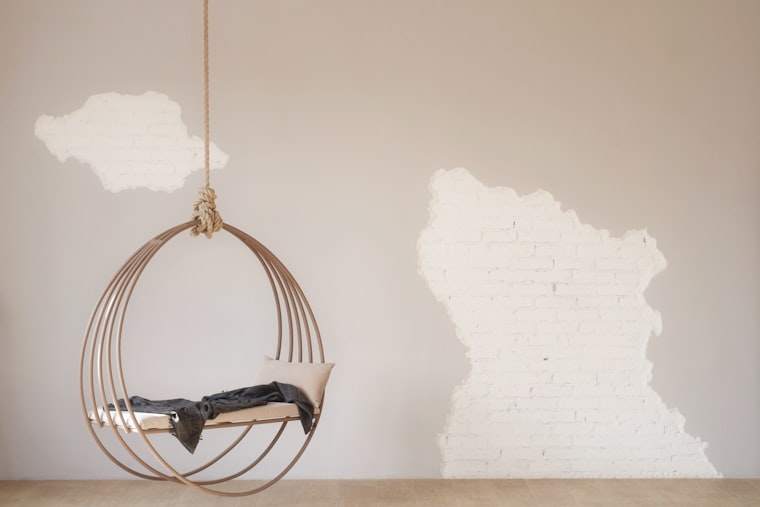 A printed feature wall in a living room or open-plan office interior