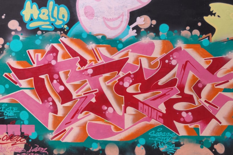 A large digital mural printed on a studio or gallery wall
