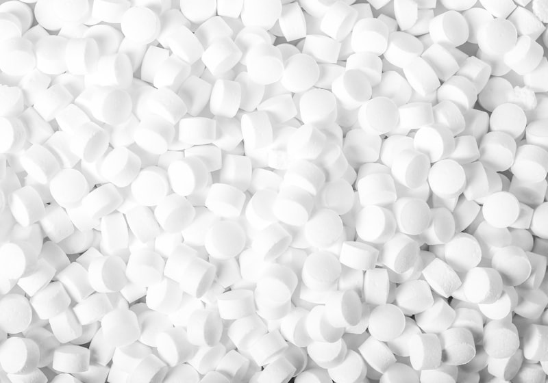 Clean plastic resin granules ready for reprocessing into food packaging