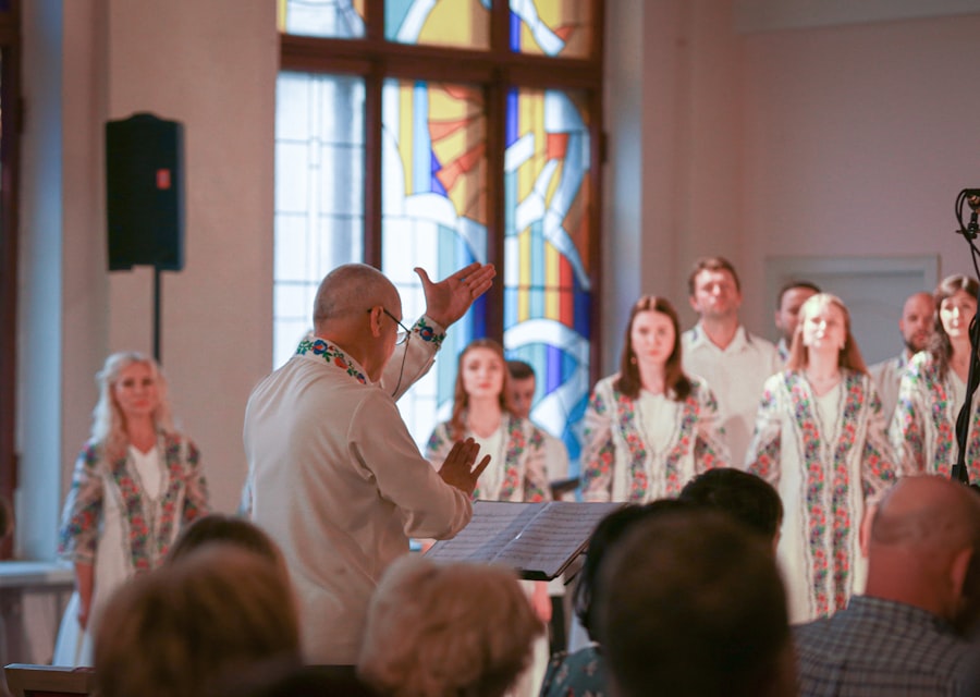 Filipino choir members gathered in church