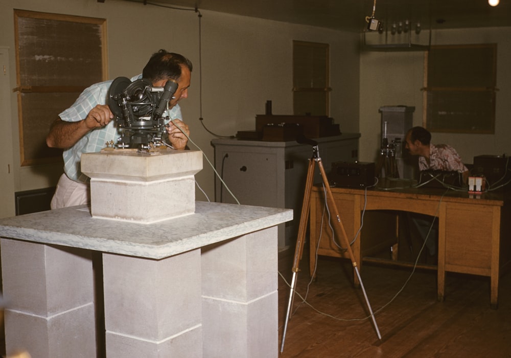 Artisan polishing marble in workshop