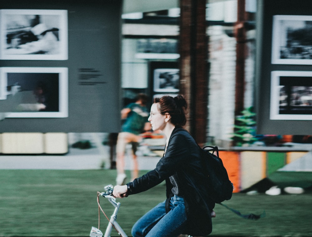 Commuter cyclist riding upright through a city street