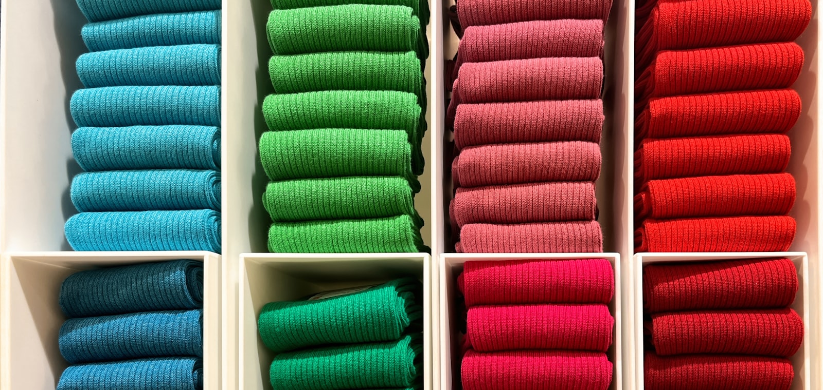 Six standing colorways held for the blank program, sorted by color and size