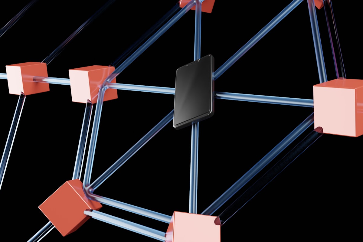 Dark abstract interconnected AI nodes