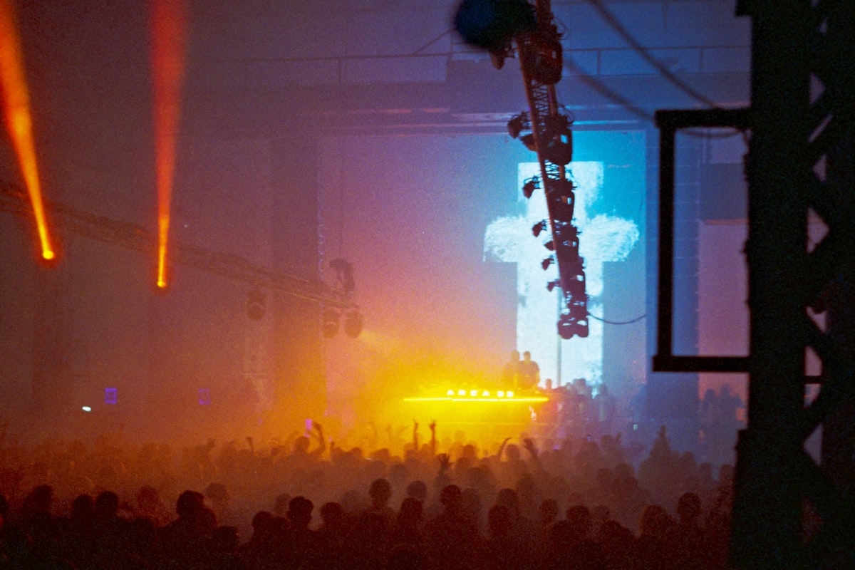 DJ stage with laser lights